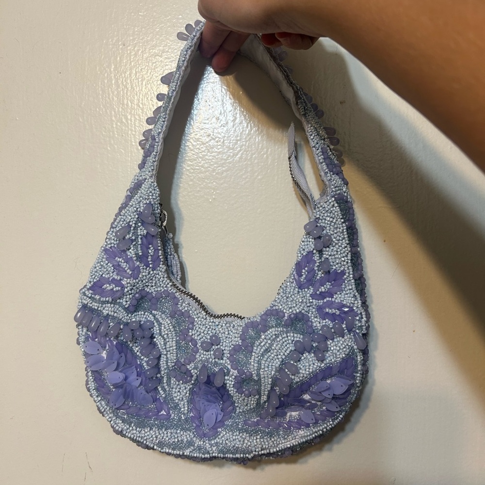 Elegant Beaded Lavender and baby Blue Handbag